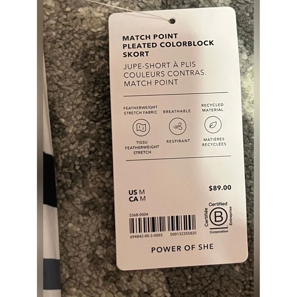 Athleta Match Point High Rise Pleated Colorblock Skort White Navy  M NWT